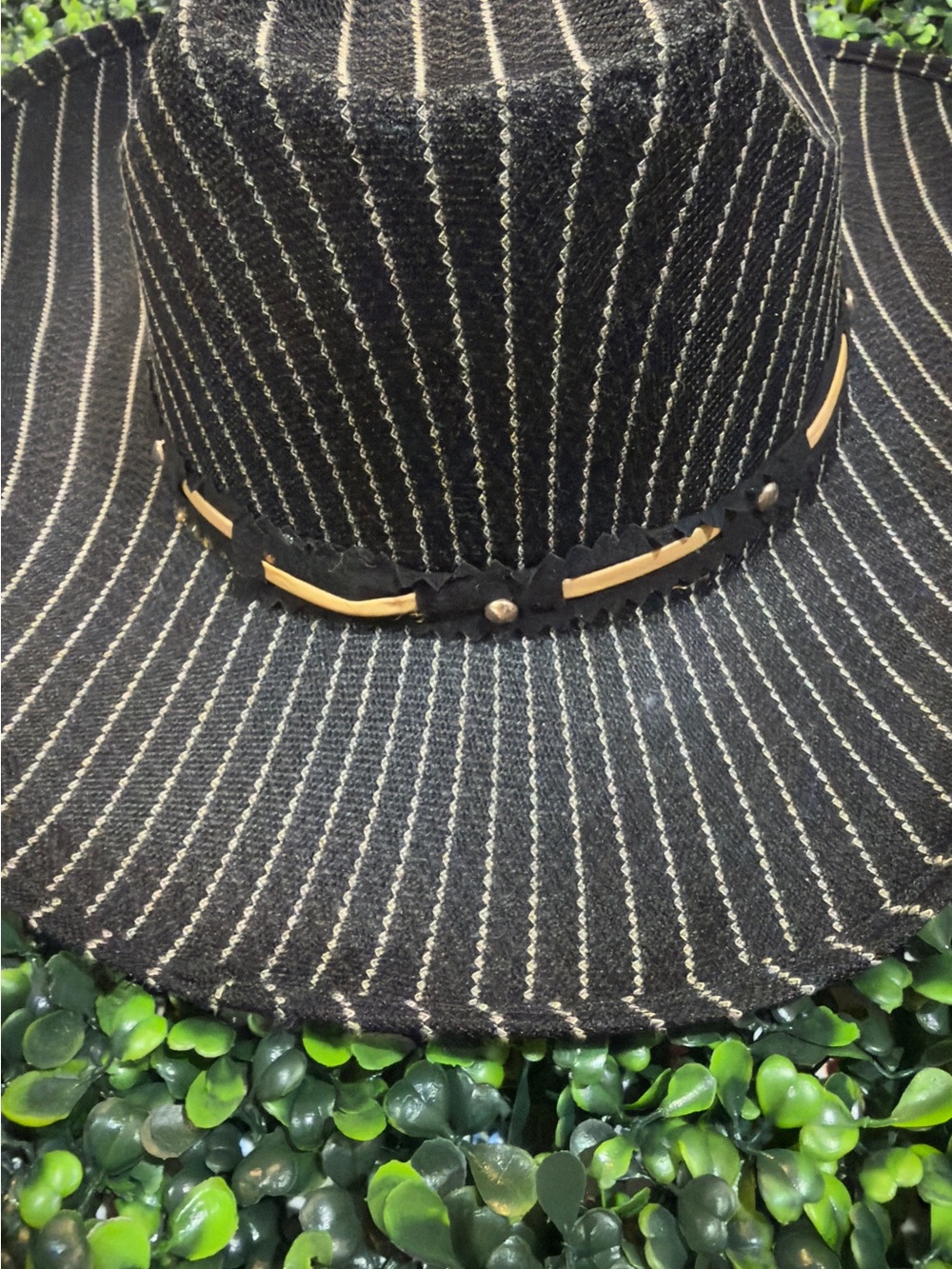 Black Pinstripe Western-Style Women Hat with Band